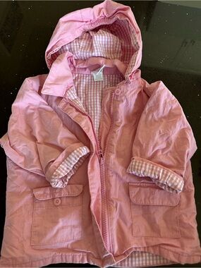 GAP Pink Hooded Baby Jacket with Gingham Lining
